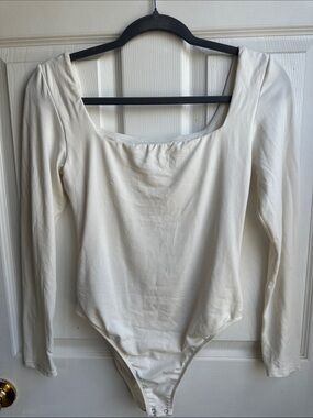 NanaMacs Cream Long Sleeve Scoop Neck Bodysuit